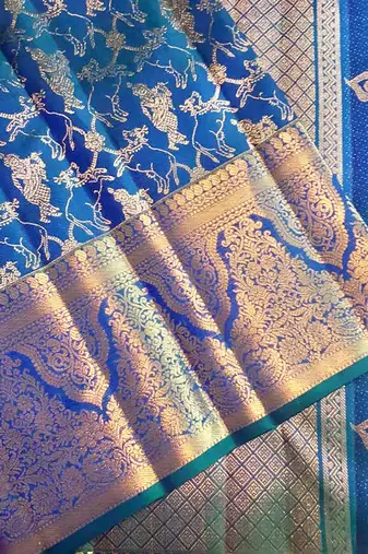 Blue soft silk blend banarasi jacuard work designer saree with blouse
