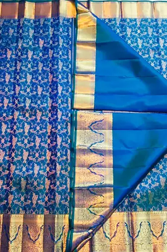 Blue soft silk blend banarasi jacuard work designer saree with blouse