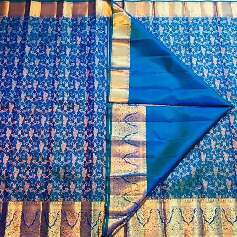 Blue soft silk blend banarasi jacuard work designer saree with blouse