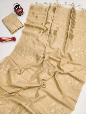 cream color art silk saree with blouse 2