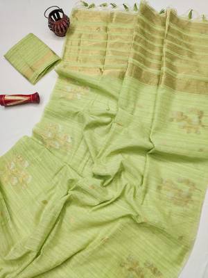 green color art silk saree with blouse 2