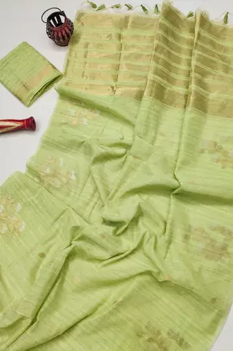 green color art silk saree with blouse