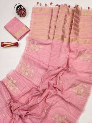 pink color art silk saree with blouse 1