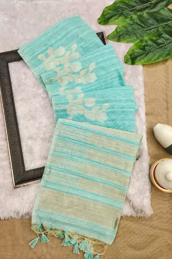 sky blue color art silk saree with blouse