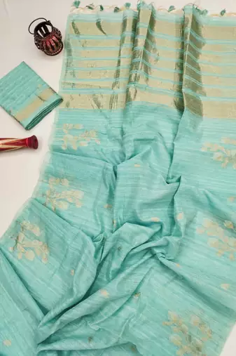sky blue color art silk saree with blouse