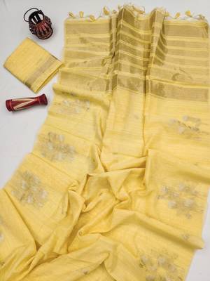 yellow color art silk saree with blouse 1
