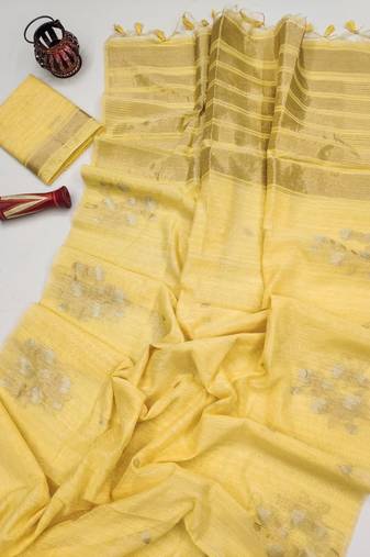 yellow color art silk saree with blouse