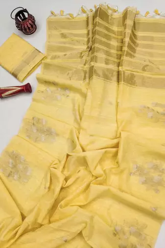 yellow color art silk saree with blouse