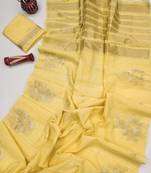 yellow color art silk saree with blouse