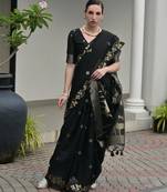 black color jute art silk saree with blouse