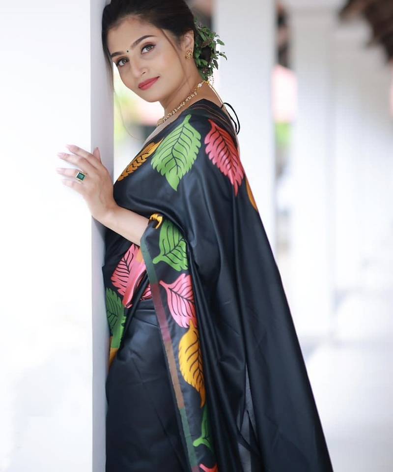 Black soft silk blend banarasi jacuard work designer saree with blouse