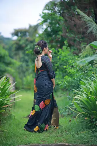 Black silk blend banarasi jaquard designer saree with blouse
