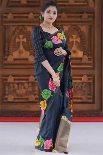 Black silk blend banarasi jaquard designer saree with blouse