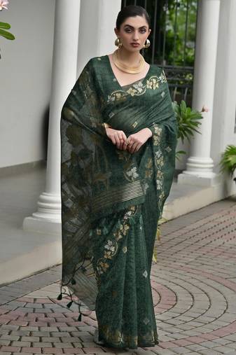 green color jute art silk saree with blouse