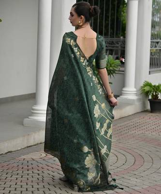 green color jute art silk saree with blouse 4