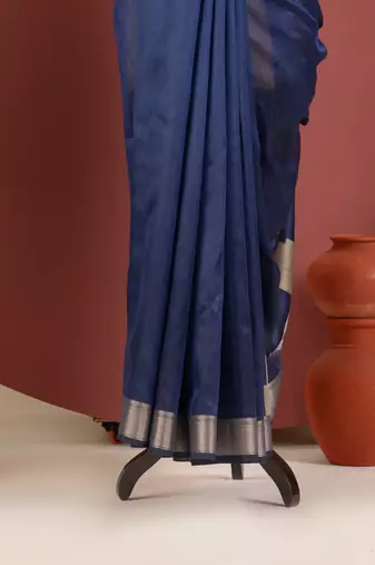 blue color khadi art silk saree with printed blouse
