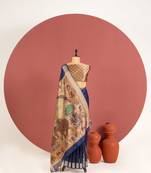 blue color khadi art silk saree with printed blouse
