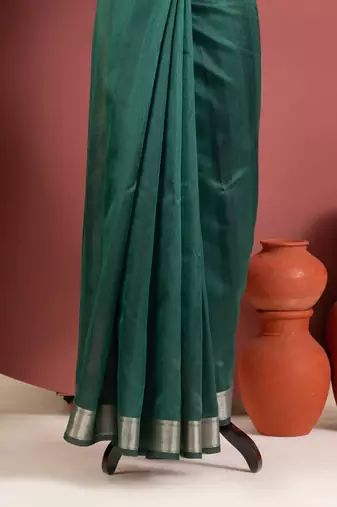 dark green color khadi art silk saree with printed blouse