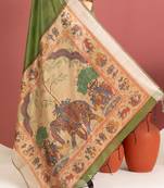green color khadi art silk saree with printed blouse