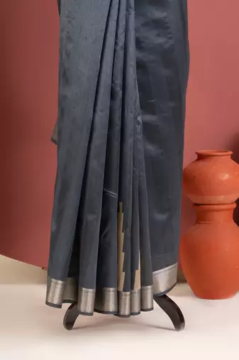 grey color khadi art silk saree with printed blouse