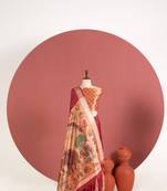 maroon color khadi art silk saree with printed blouse