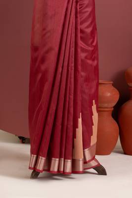 maroon color khadi art silk saree with printed blouse 2