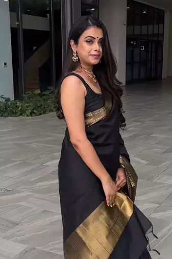 Black silk blend banarasi jaquard designer saree with blouse