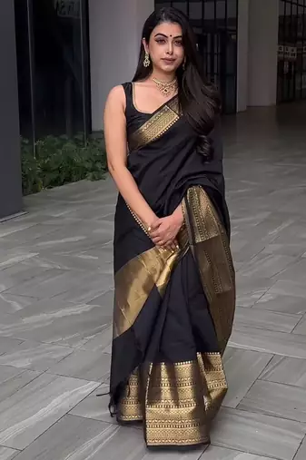 Black silk blend banarasi jaquard designer saree with blouse
