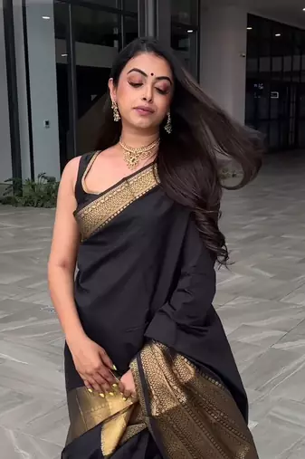 Black silk blend banarasi jaquard designer saree with blouse
