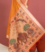 orange color khadi art silk saree with printed blouse