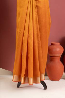 orange color khadi art silk saree with printed blouse 4