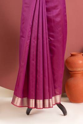plum color khadi art silk saree with printed blouse 4