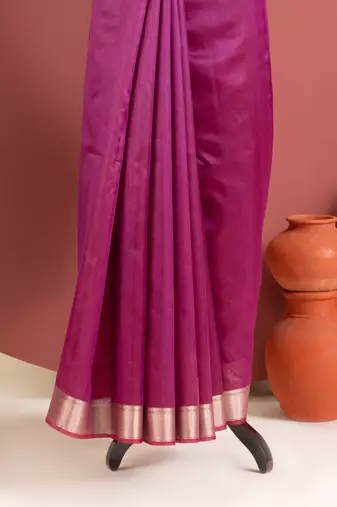 plum color khadi art silk saree with printed blouse