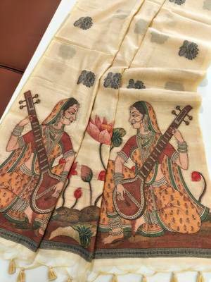 cream color chanderi cotton saree with contrast blouse 2