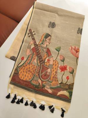 cream color chanderi cotton saree with contrast blouse 3