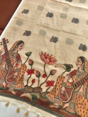 cream color chanderi cotton saree with contrast blouse 4