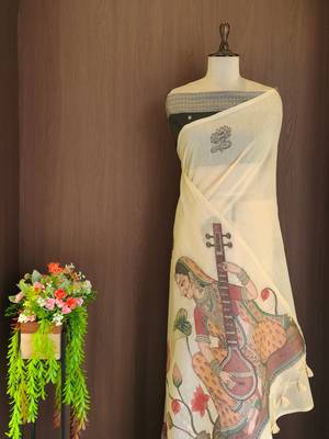 cream color chanderi cotton saree with contrast blouse 5