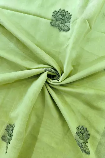 green color chanderi cotton saree with contrast blouse