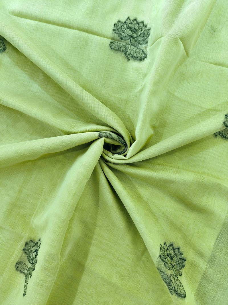 green color chanderi cotton saree with contrast blouse