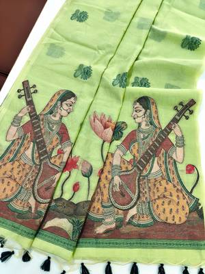 green color chanderi cotton saree with contrast blouse 2