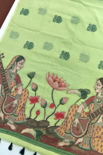 green color chanderi cotton saree with contrast blouse