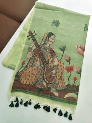 green color chanderi cotton saree with contrast blouse 5