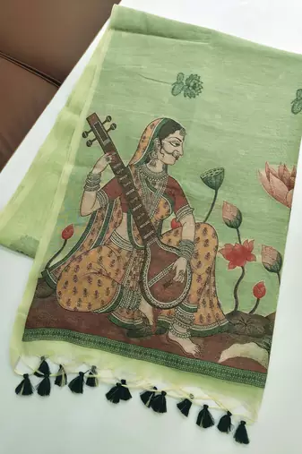 green color chanderi cotton saree with contrast blouse