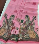pink color chanderi cotton saree with contrast blouse