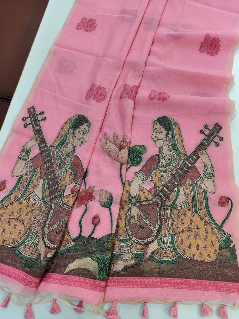 pink color chanderi cotton saree with contrast blouse