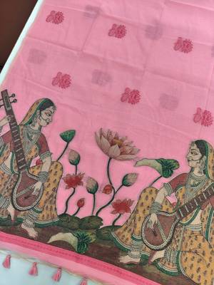pink color chanderi cotton saree with contrast blouse 3