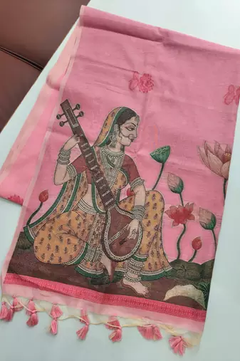 pink color chanderi cotton saree with contrast blouse
