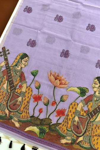 purple color chanderi cotton saree with contrast blouse