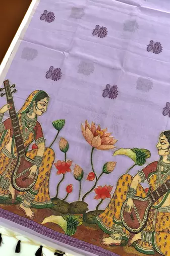 purple color chanderi cotton saree with contrast blouse