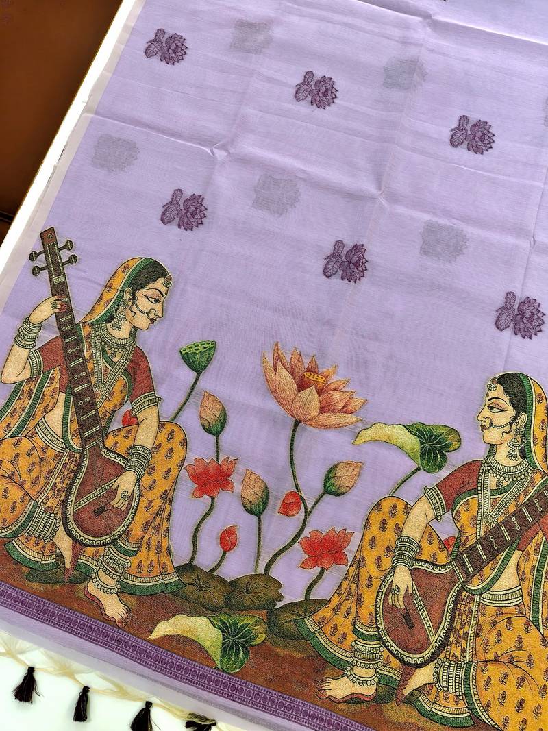purple color chanderi cotton saree with contrast blouse